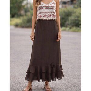 Vintage Y2K Ruffle Maxi Skirt Fairy Grunge Romantic Boho Size Large Women's